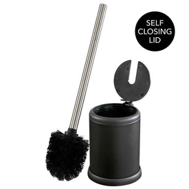 Toilet Bowl Brush and Holder with Closing Lid - Black Coating