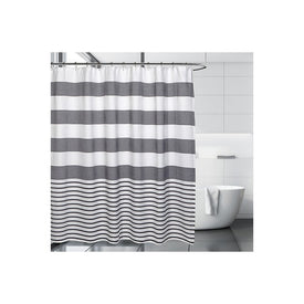 Catalina Shower Curtain Charcoal/White/Eva Shower Curtain Liner/Annex Chrome Shower Hooks Set