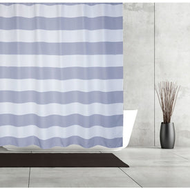 Queen Waffle Navy/White Stripe Shower Curtain/Eva Shower Curtain Liner/Annex Chrome Shower Hooks Set