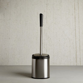 Stainless Steel Clam Toilet Bowl Brush and Holder with Self-Closing Lid