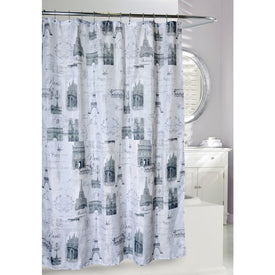 Eiffel White/Black/Gray Shower Curtain/Eva Shower Curtain Liner/Annex Chrome Shower Hooks Set