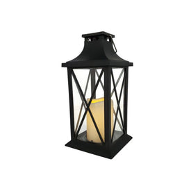 Solar-Powered Lantern with LED Candle - Crisscross