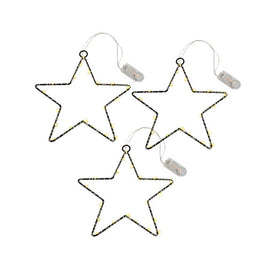 Battery-Operated LED Lighted Metal Stars with Timer Set of 3