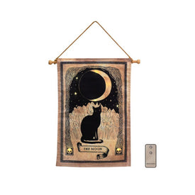 Black Cat and Moon Indoor/Outdoor Battery-Operated LED Lighted Wall Banner with Remote Control
