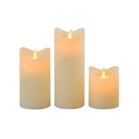Battery-Operated LED Wax Pillar Candles with Moving Flame and Timer Set of 3