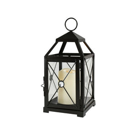 Metal Lantern with Battery-Operated Candle and Timer - Black Gem