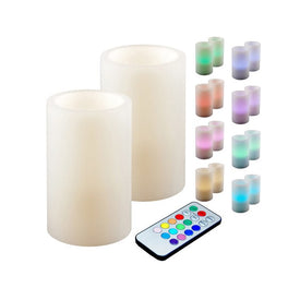 Battery-Operated Wax LED Candles with Remote Control Set of 2 -Multi-Color