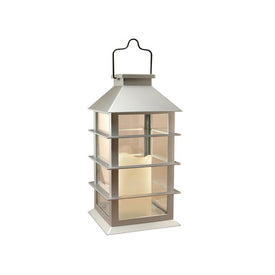 Solar-Powered Lantern with LED Candle - Silver