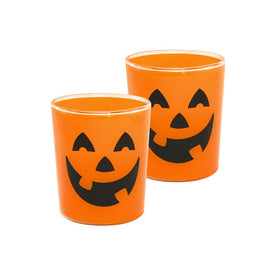 Jack-O'-Lantern Battery-Operated Glass/Wax LED Candles with Moving Flame and Timer Set of 2