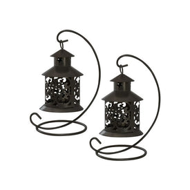 Metal Tabletop Lanterns with Hanging Hooks Set of 2 - Black