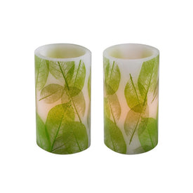 Lace Leaf Battery-Operated LED Wax Candles with Timer Set of 2