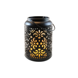 Flame Effect Battery-Operated LED Black Metal Lantern