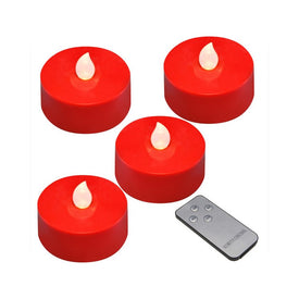 Extra-Large Battery-Operated LED Tealight Candles with Remote Control and Timer Set of 4 - Red