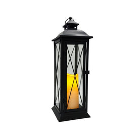 Battery-Operated Metal Lantern with LED Candle and Timer - Crisscross