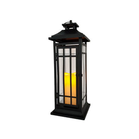 17" Black Window Battery-Operated Metal Lantern with LED Candle and Timer