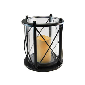 Metal Hurricane with Battery-Operated LED Candle with Timer - Crisscross