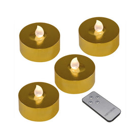 Extra-Large Battery-Operated LED Tealight Candles with Remote Control and Timer Set of 4 - Gold