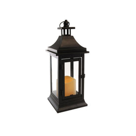 13" Black Metal Lantern with Battery-Operated Candle and Timer