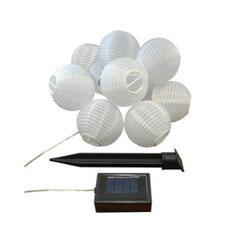 Solar-Powered String Lights with 10 Nylon Lanterns - White