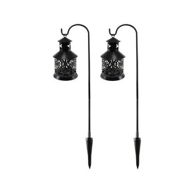 Metal Lantern with Shepherd's Hooks Set of 2 - Black