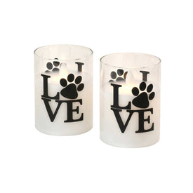 Love Paw Battery-Operated LED Glass Candles with Moving Flame and Timer Set of 2
