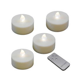 Extra-Large Battery-Operated LED Tealight Candles with Remote Control and Timer Set of 4 - White