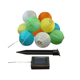 Solar-Powered String Lights with 10 Nylon Lanterns - Multi-Color