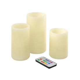 Battery-Operated Round Multi-Function LED Wax Candles Set of 3