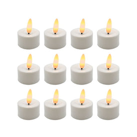 Battery-Operated 3D Wick Flame LED Tealight Candles Set of 12 - White