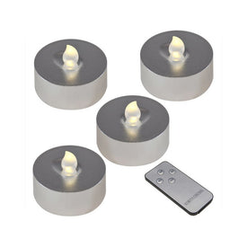 Extra-Large Battery-Operated LED Tealight Candles with Remote Control and Timer Set of 4 - Silver