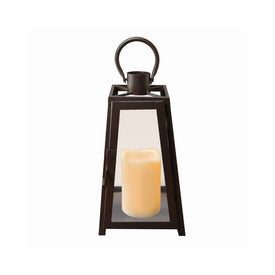 Metal Lantern with Battery-Operated Candle and Timer - Black Tapered