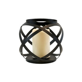 Metal Lantern with Battery-Operated Candle and Timer - Black Banded