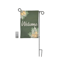 Welcome Battery-Operated LED Lighted Outdoor Banner with Garden Flag Stand and Remote Control