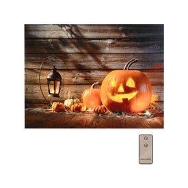 Jack-O'-Lantern Battery-Operated LED Lighted Canvas Wall Art with Remote Control