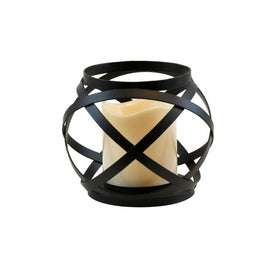 Metal Lantern with Battery-Operated Candle and Timer - Black Banded
