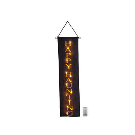Happy Haunting Indoor/Outdoor Battery-Operated LED Lighted Wall Banner with Remote Control