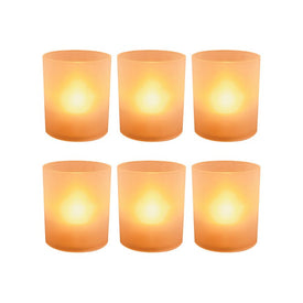 Frosted Votives with Battery-Operated LED Lights Set of 6 - Orange