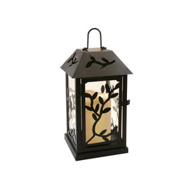 Metal Lantern with Battery-Operated Candle and Timer - Black Vine