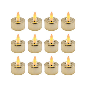 Battery-Operated 3D Wick Flame LED Tealight Candles Set of 12 - Gold