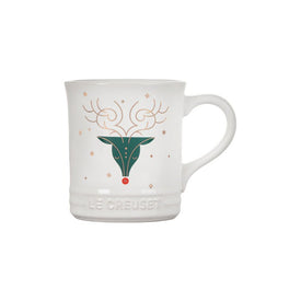 Noel Collection 14 Oz Reindeer Face Mug - White with Applique