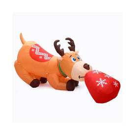 9' Inflatable Reindeer and Gift with LED Lights