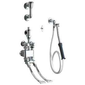 Bedpan Cleaner Pedal Valve with Insulated Handle and Loose Key Polished Chrome 53 Inch White Vinyl Hose Wall Mount