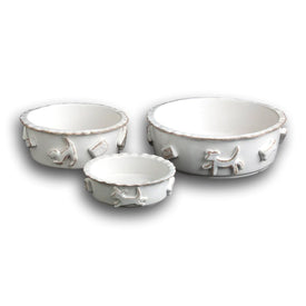 Small Dog Food/Water Bowl - French White