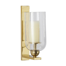 6" x 8" x 16" Aluminum Candle Holder Wall Sconce with Glass Hurricane - Gold