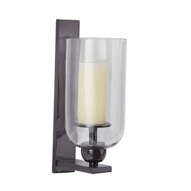 6" x 8" x 16" Aluminum Candle Holder Wall Sconce with Glass Hurricane - Black