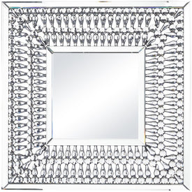 32" x 1" x 32" Square Glass Wall Mirror with Crystal Embellishments - Silver