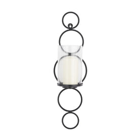 7" x 7" x 25" CosmoLiving by Cosmopolitan Metal Rings Candle Holder Wall Sconce - Black