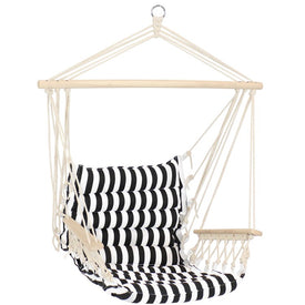 Printed Polycotton Fabric Outdoor Hammock Chair with Armrests and Hardwood Spreader Bar - Contrasting Stripes