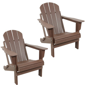 All-Weather Portable Foldable Outdoor Adirondack Chairs Set of 2 - Brown