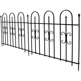 Outdoor Lawn and Garden Metal Finial Topped Decorative Border Fence Panel Set - 8' - Black - 2-Pack